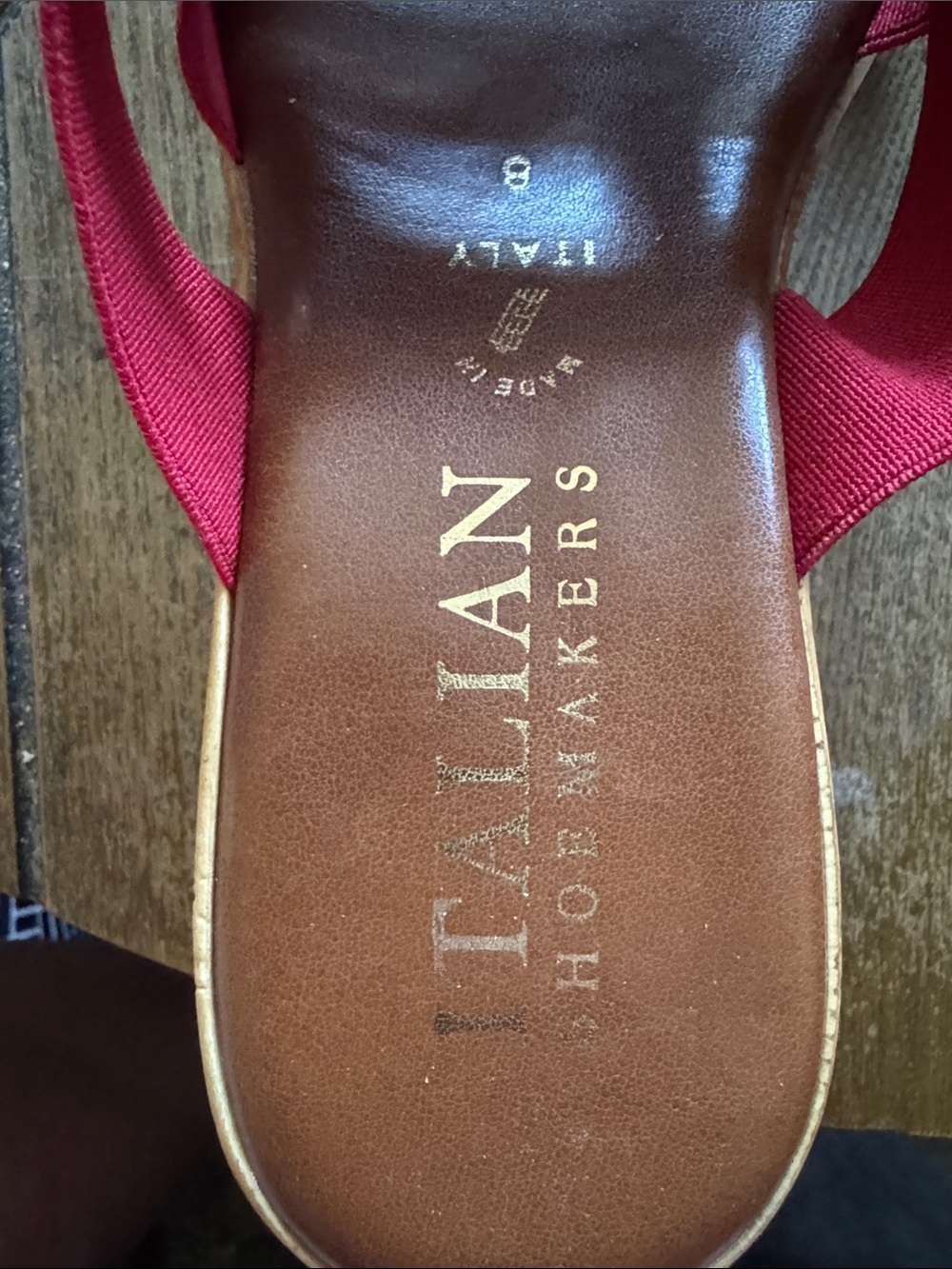 Italian Shoemakers Red Slide Mules with Gold Accent - Picture 2 of 3